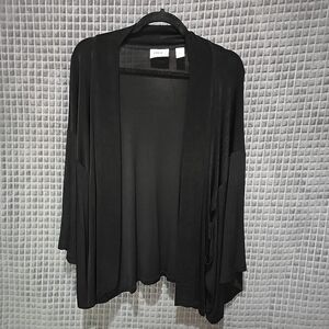 Slinky Knit Open Batwing Cardigan Chicos2 Lg VTG Oversized Black Kimono Witchy